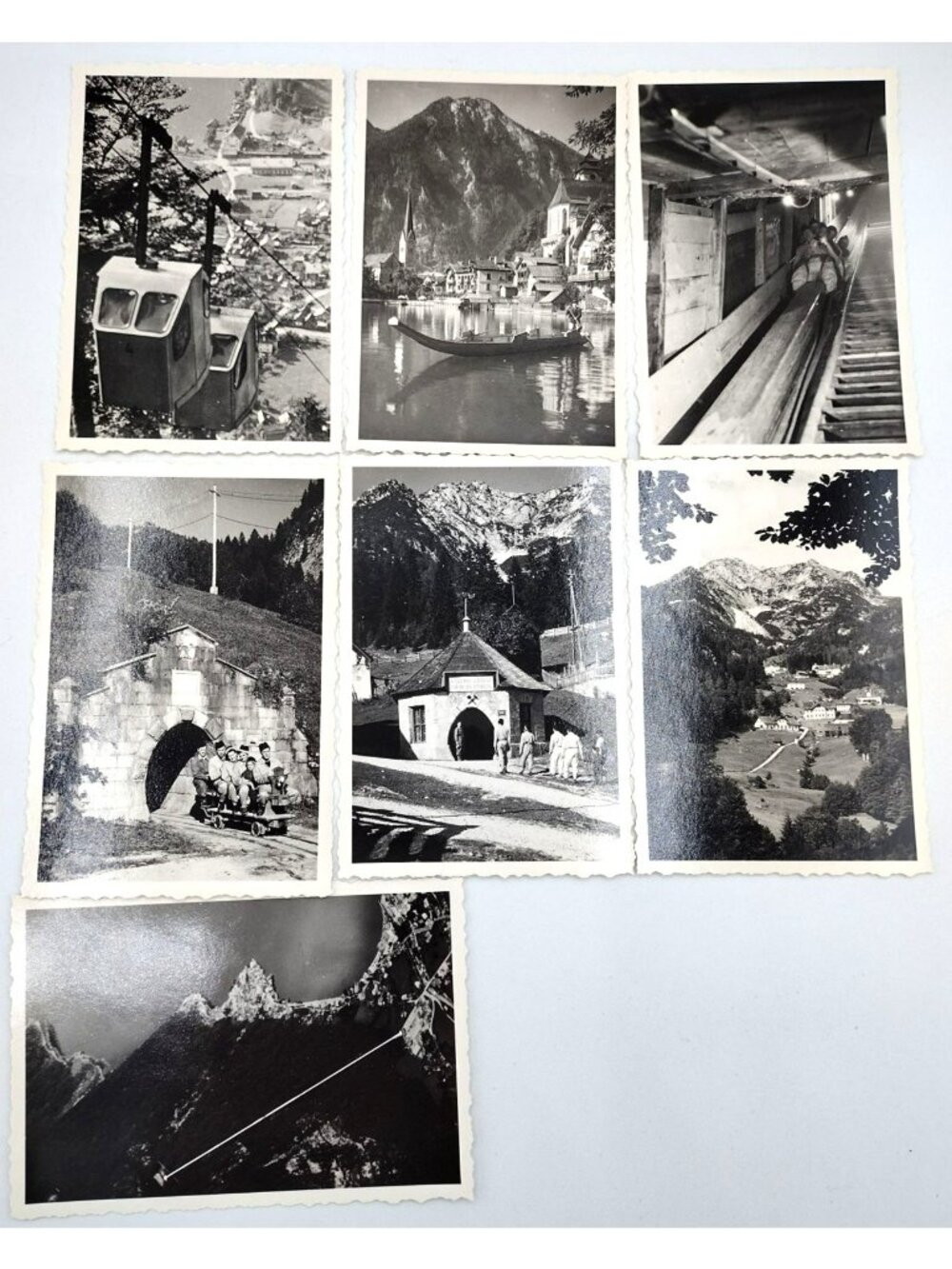 Vintage Andenken an Hallstatt Austria 7 RPPC Postcard Set Salt Mine Souvenir